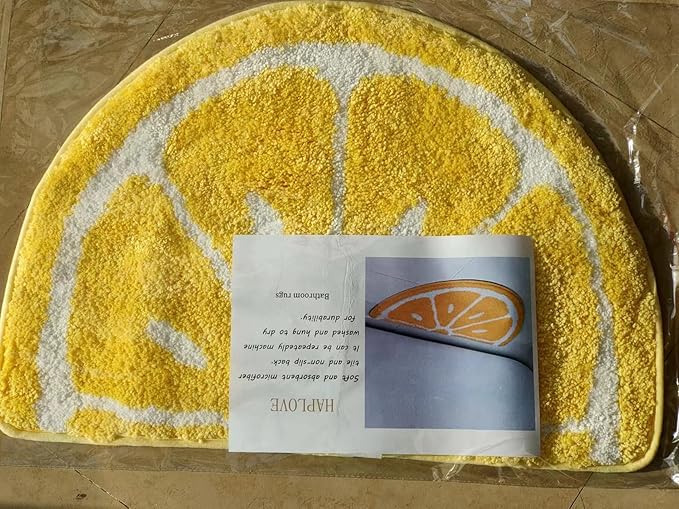 Half Round Microfiber Soft Lemon Shape Bathroom Rugs Non Slip Shag Bath Mat Rug for Kitchen Bedroom Rubber Shower for Floor Living Room Mats Water Absorbent Washable (40cmx60cm, Lemon)