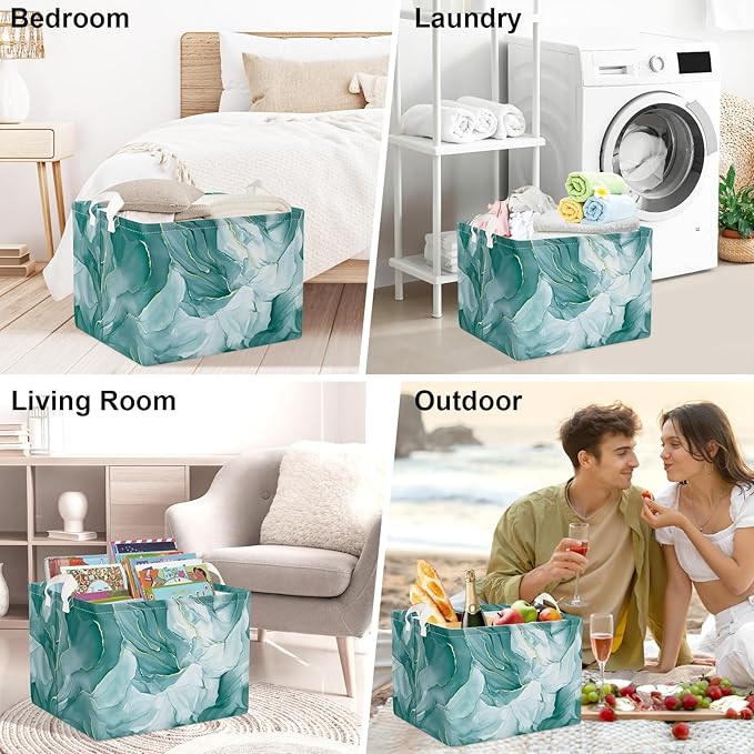 Clastyle Large Marble Baby Girl Gift Storage Basket Collapsible Kid Clothes Book Shelf Basket Toy Nursery Bin, Green, 40 * 30 * 30 cm