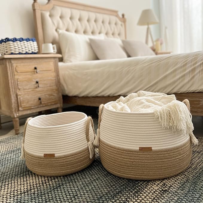 Small Basket for Stuffed Animal,Clothes ,Baby Blankets -11.8"x9.8"- Boho Baskets for Living Room,Bedroom,Nursery |Cotton Rope Baskets, Cube Basket, Under Shelf Basket | Baskets for Home Decor