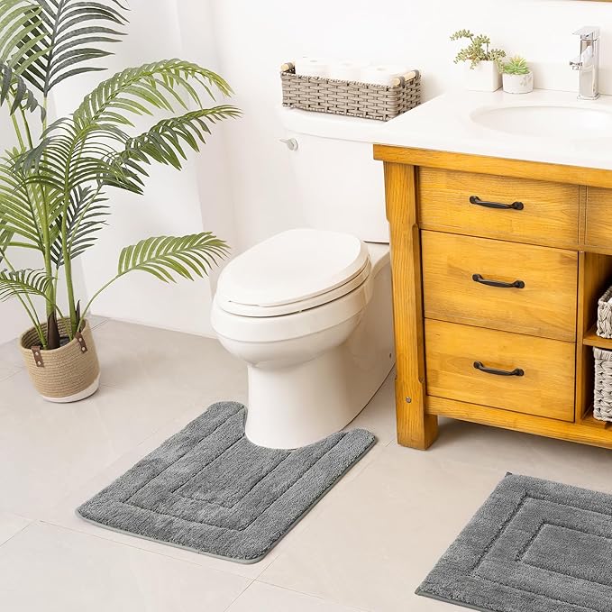 GRANNY SAYS Bathroom Toilet Rugs U Shaped, Bath Mats for Bath, Bathroom Rugs Non Slip Washable, Absorbent Microfiber Toilet Mat, Soft Plush Shaggy Bath Carpet, 20" x 24", Deep Gray