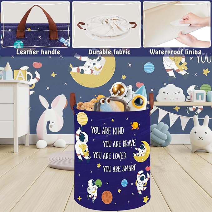 Space Decor for Boys Room Basket -Astronaut Decor Baby Hamper,Planets Stars Kids Toy Basket Storage Bin, Outer Space Blue Laundry Hamper (Space-Astronaut)
