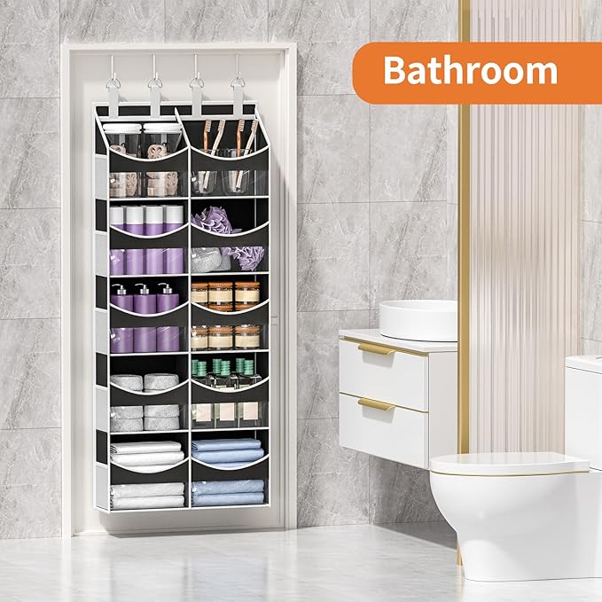 Aokeyee 5 Tiers Over the Door Storage Organizer, Behind Door Storage for Baby Nursery, 80lb Capacity Door Hanging Organizer with 10 Compartments & 10 Mesh Pockets for Closet, Bedroom, Bathroom, Toys