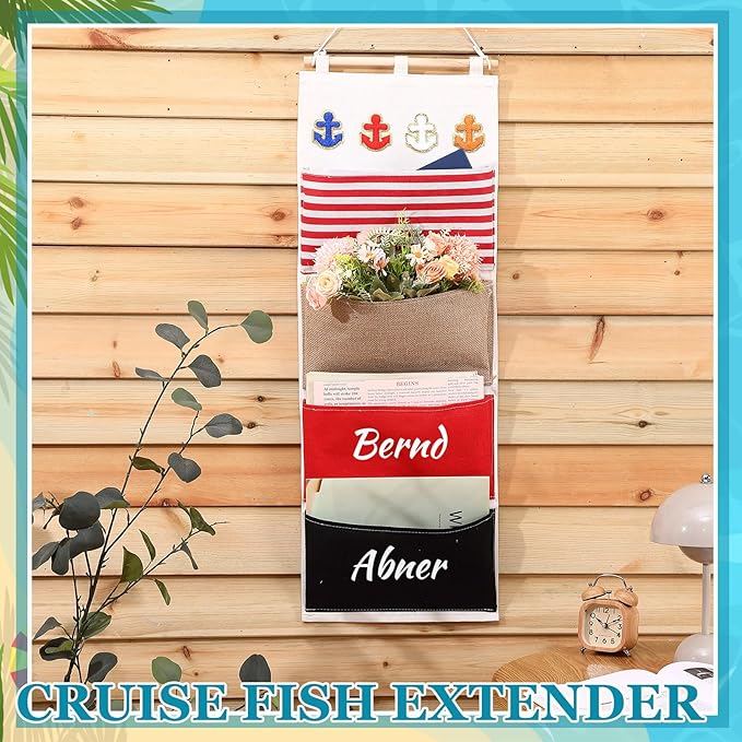 Fish Extender Cruise Gift Hanging Organizer with 4 Pockets and Iron on Anchor Patch Cabin Door Storage Bag 2026 Fe for Cruise Essentials Exchange Gift Pixie Dusting(Orange,White,Red,Blue)