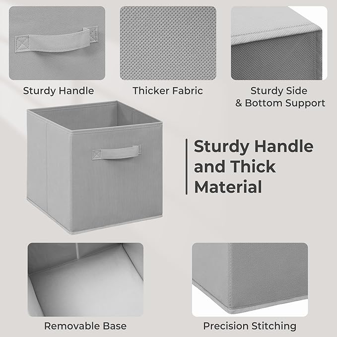Easi 11 inch Cube Storage Bins, 3 Storage Cube Organizer, Collapsible Fabric storage cubes with Handles, Closet Storage Basket For Organization, Shelf Basket For Shelves Clothes Books, Gray