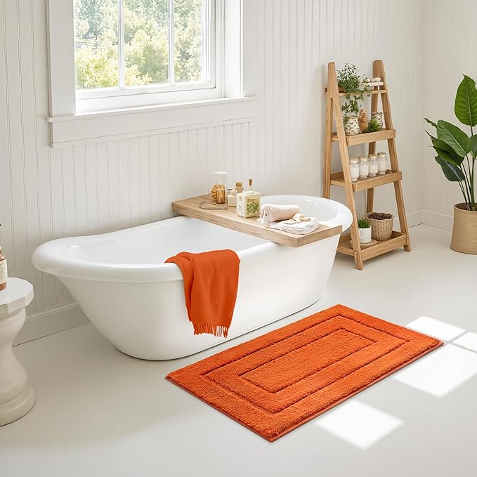 GRANNY SAYS Bathroom Rugs Non Slip, 24" x 36", Bath Rugs for Bathroom Washable, Bath Mats for Floor, Microfiber Bath Mat for Tub, Absorbent Bath Rugs for Shower Room, Orange