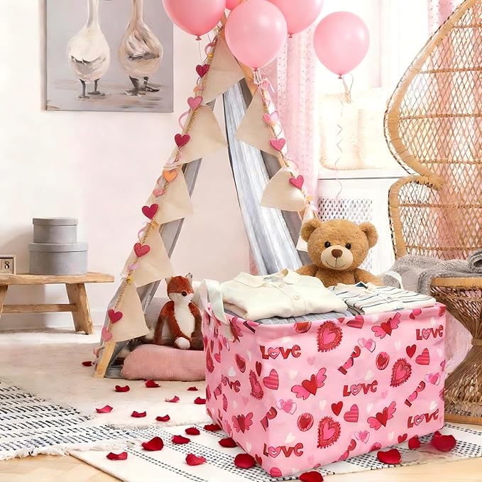 Valentines Day Baskets for Gifts Empty, Gift Baskets for Women Cute Pink Red Heart Basket for Kids Toy Storage