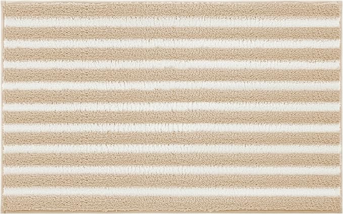 GRANNY SAYS Striped Bathroom Rugs Non Slip, 24" x 36", Bath Rugs for Bathroom Washable, Bath Mats for Floor, Microfiber Bath Mat for Tub, Absorbent Bath Rugs for Shower Room, Beige