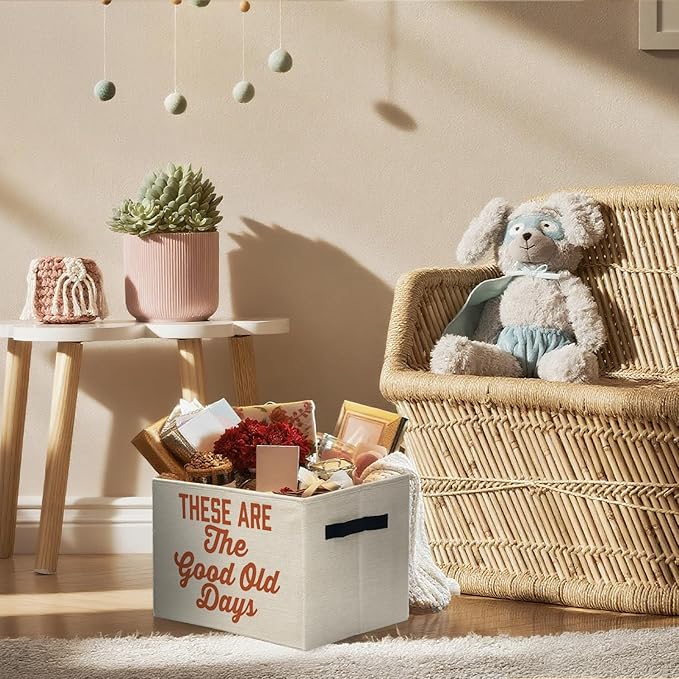 Inspirational Storage Bins Box, Toybox for Girls Boys, These Are the Good Old Days Positive Foldable Storage Baskets Organizer for Bedroom Bathroom Kids Room Clothes Toys Books