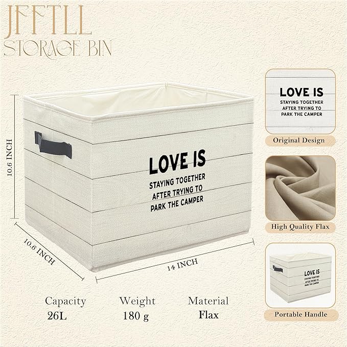 Funny Camping Storage Bins with Handles, Camping Gifts for Couples, Love Is Staying Together Humorous Collapsible Laundry Basket Storage Box for Home Bedroom Bathroom Clothes Toys Books