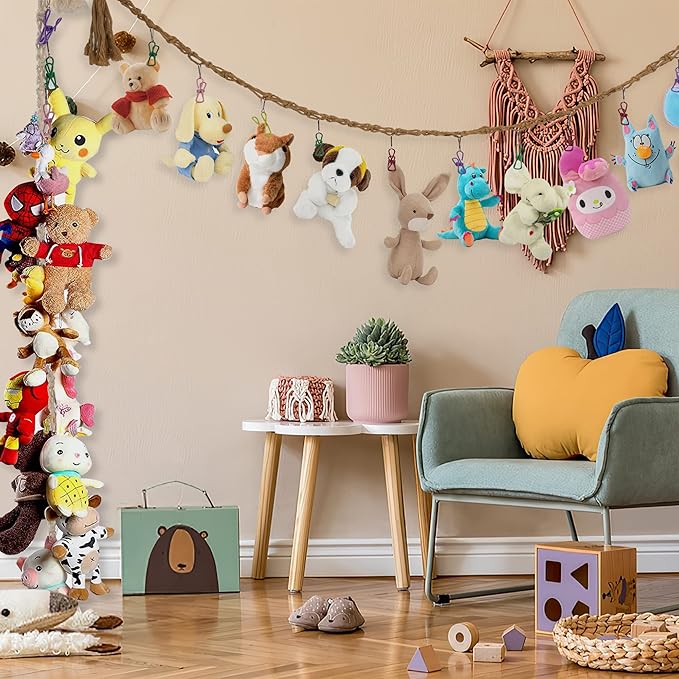 3 Pieces Stuffed Toy Chain Display Organizer Strong Toy Organizer Storage Chain Stuffed Animal Toy Holder Hanging with 45 Metal Clips 6 Ceiling Hook for Hanging Plush Toys Display