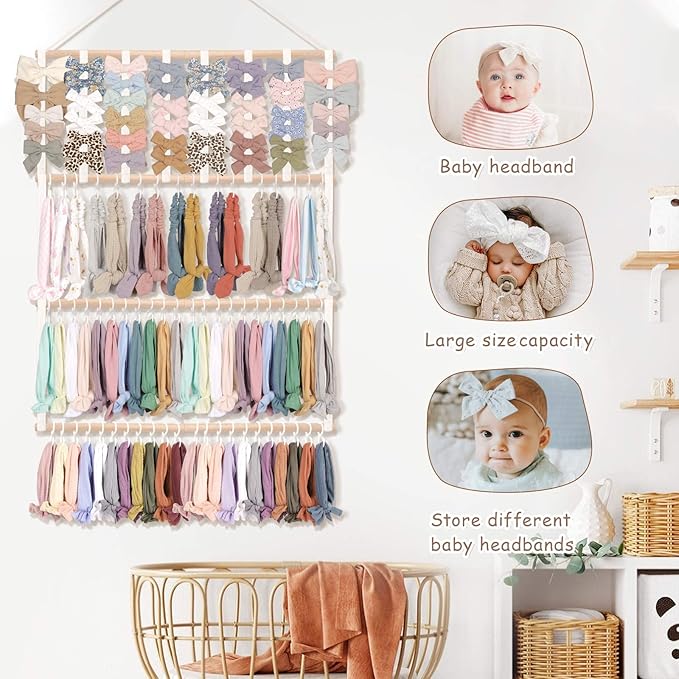POVETIRE Headband Holder Hair Bows Organizer for Girls,Baby Headbands Hair Accessories Organizer Storage Wall Hanging Decor for Nursery Girls Room