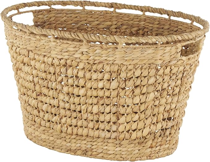 Deco 79 Seagrass Handmade Decorative and Functional Storage Basket Woven Oval Basket Organizer with Elevated Rim and Slot Handles, Basket for Storage 30" x 21" x 17", Brown