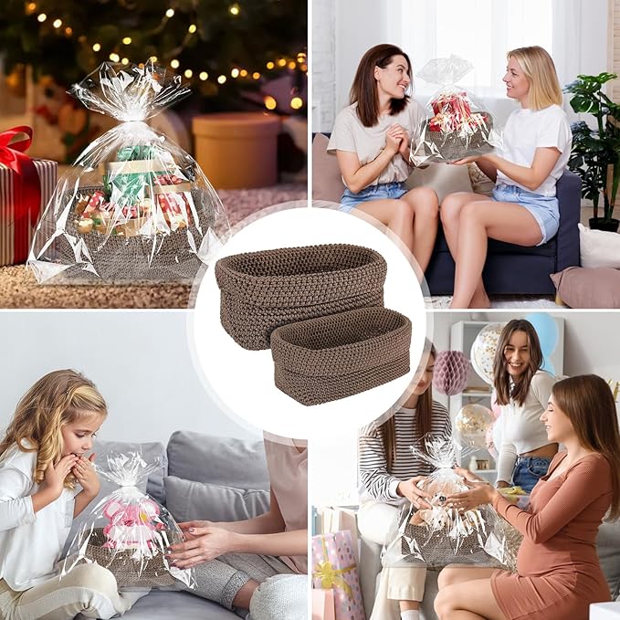 Ice Silk Thread Storage Basket 2-Piece Set - Large Capacity Breathable Organizer Box for All Crochet, Knitting Supplies and Craft Projects.(Khaki)