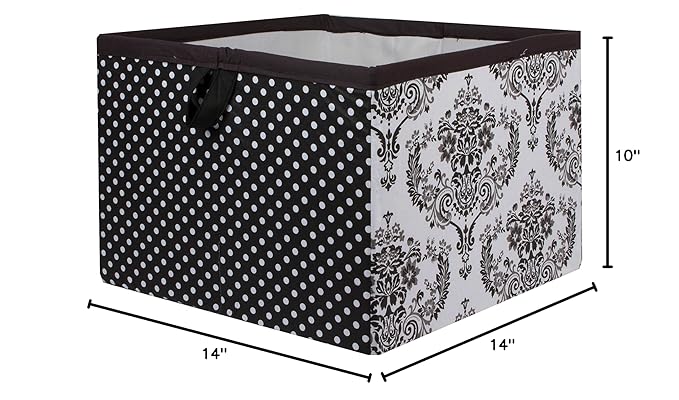 Bacati - Large Storage Tote Classic Damask Black/Grey/White Neutral 14 x 14 x 10 inches