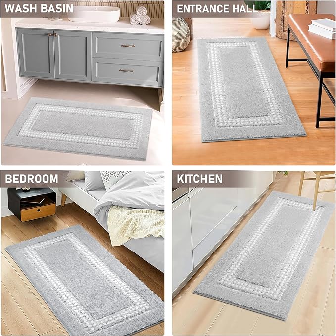 Gray Bathroom Rugs 24x47, Non Slip Washable Bath Mats,Super Soft Microfiber Bathroom Runner, Plush Fluffy Absorbent Bath Rugs for Sink Tub Basin Shower Floor