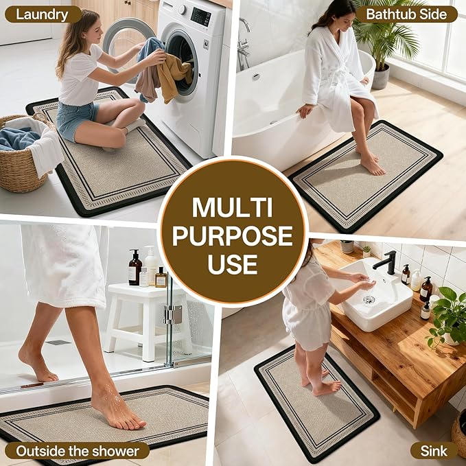 24"×35" Non Slip Bath Mat with Rubber Backing, Absorbent Quick Dry Bath Mats Washable, Low Pile Bathroom Rugs Fit Under Door for Bathroom Floor, Shower and Sink, Brown