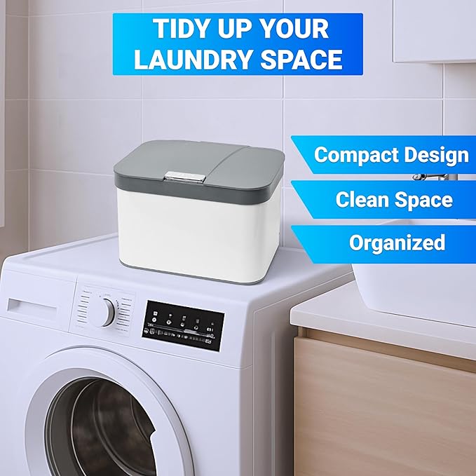 Skywin TidyFriend Laundry Pods Container with Push Up Lid, 10" x 7.4" x 6.7", Airtight Storage Keeps Pods Fresh, Laundry Detergent Container & Dishwasher Pod Holder (Grey)