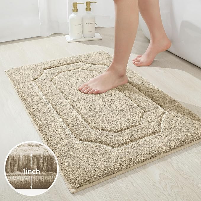 HOMEIDEAS Bathroom Rugs Sets 2 Piece, Extra Soft and Absorbent Microfiber Plush Bath Mat with Non Slip Backing(Beige)