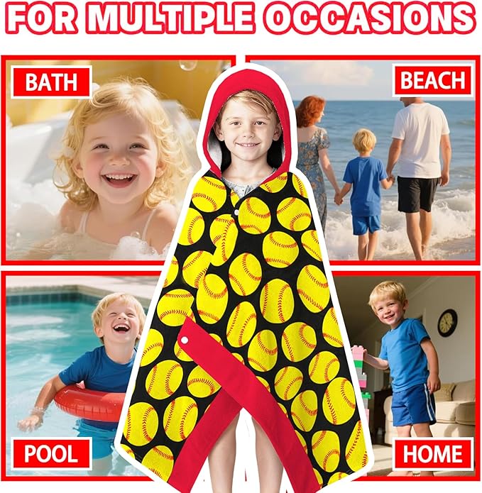 Hooded Poncho Towels for Kids - Ultra Soft 100% Cotton Softball Toddler Hood Bath Towels/Pool Terry Towel Beach Wrap Absorbent Cute Bath & Swim Wrap Gift for Boys & Girls 3-10 Years - Yellow