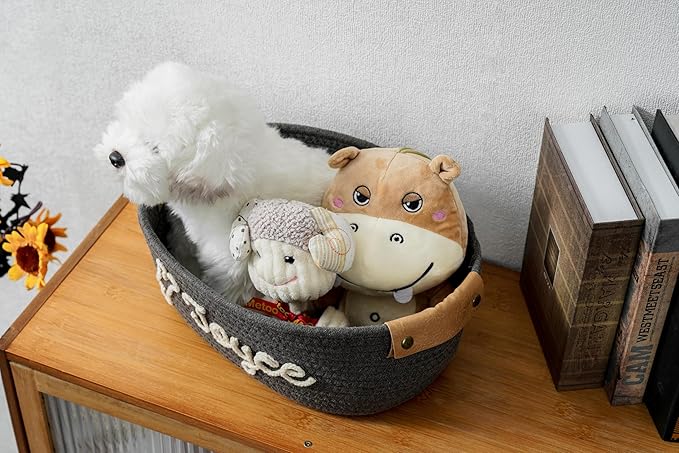 JUPPE Custom Pet Dog Gift Basket with Personalized Name, Cat or Dog Toys and Storage Organizer Customize Pet Cotton Rope Basket Gifts (Pet style)