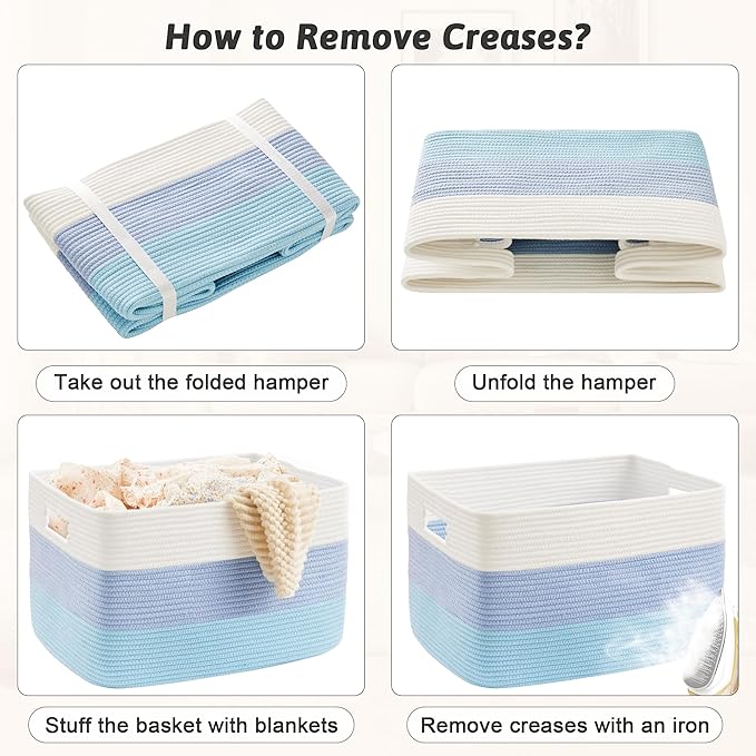 Blanket Basket,Rectangle Woven Baskets for Storage,65L Laundry Basket for Decorative Nursery Blanket,Toys,Dirty Clothes and Magazine in Shelves,Baby Room,and Living Room