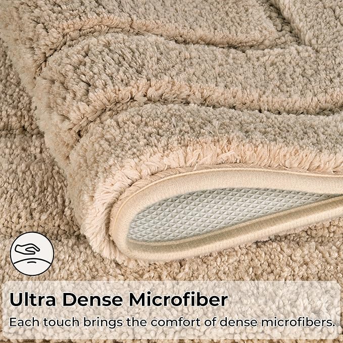 GRANNY SAYS Bathroom Rugs Sets 2 Piece, Soft Absorbent Microfiber Bath Mats for Bathroom Non Slip Washable, U-Shaped Toilet Bath Rugs for Tub Shower (Beige, 20" x 32" + U Shaped 20" x 24")