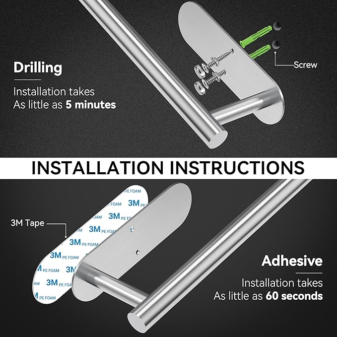 Auxmir No Drilling Self Adhesive Toilet Paper Holder, Premium Rustproof SUS304 Stainless Steel Roll Holder Wall Mount Tissue Holder for Bathroom Kitchen Washroom, Paper Towel Holder-Silver