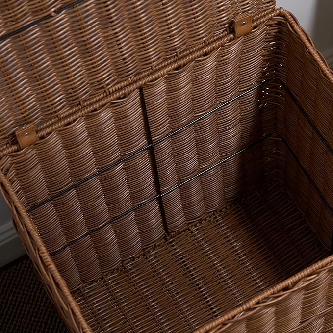 Joseph Rectangular Laundry Basket with Lid – Resin Wicker Hamper for Bedroom or Bathroom, Espresso Brown, 17"x24"