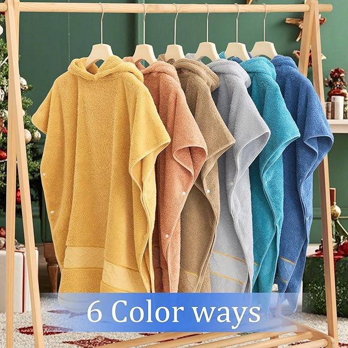32"X64" Large Turkish Poncho Towels for Kids(8-14Years),Oversized 100% Cotton Thick (600GSM) Absorbent Bath Robe for Boy | Girl | Teens , Perfect for Swimming | Bathing | Beach | Gifts,Gold