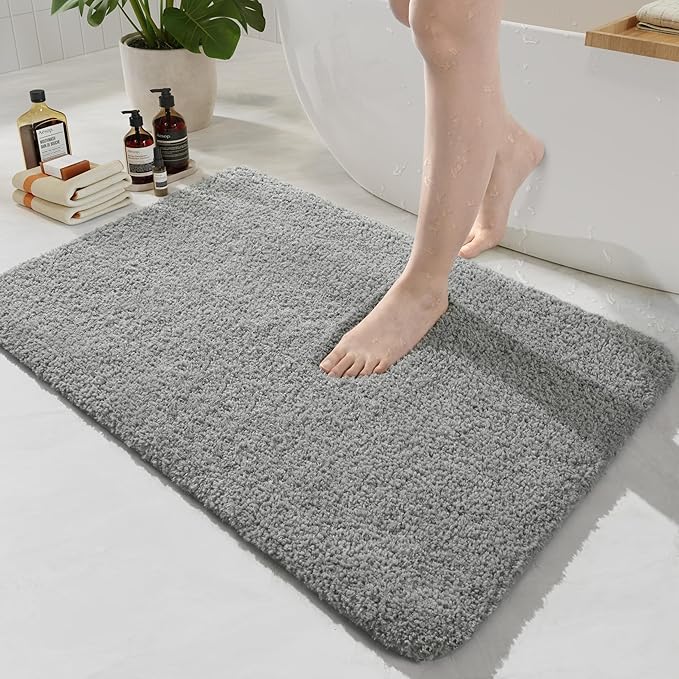 HOMORE Bathroom Rug Set 2 Piece,Soft Absorbent Bath Mats Set,Machine Washable Gray Bath Rug Sets for Bathroom Non Slip,(21"x34"+21"x21") Plush Shaggy U Shape Contour Toilet