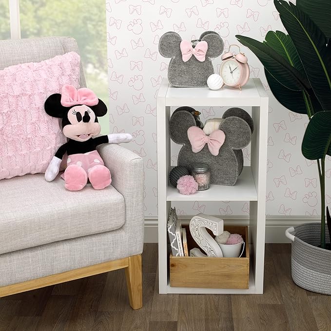 Disney Minnie Mouse Shaped Grey and Pink 2 Piece Felt Nursery Storage Caddy - 1 Large, 1 Small