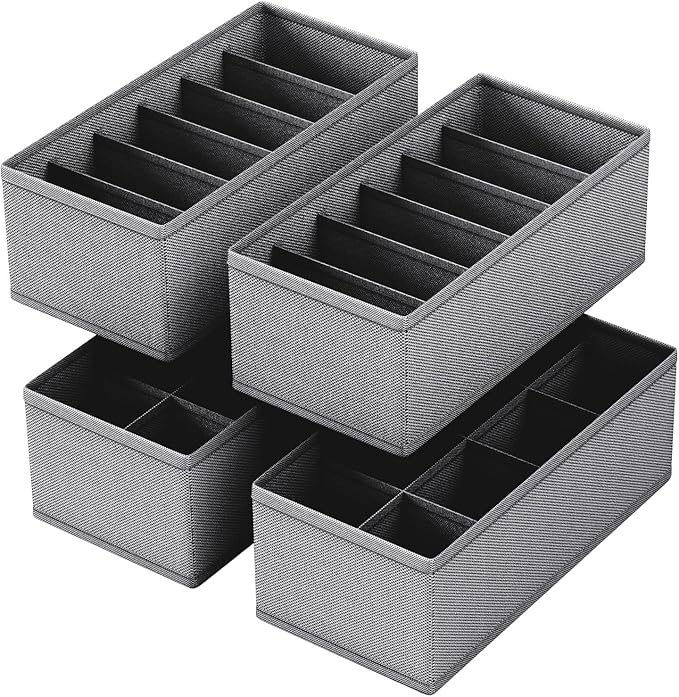 4 PACK Sock Underwear Drawer Organizer Dividers, Collapsible Cabinet Closet Storage Boxes for Clothes, Socks, Lingerie, Underwear, Tie, Belt,Bedroomedroom