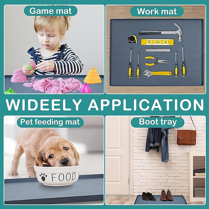 URMONA Waterproof Silicone Under Sink Mat 19'' x 19'' Shelf Liner for Kitchen and Bathroom, Cabinet and Counter Protector, Storage and Organizers, Litter Mat, Pet Cat Puppy Essentials(Khaki)