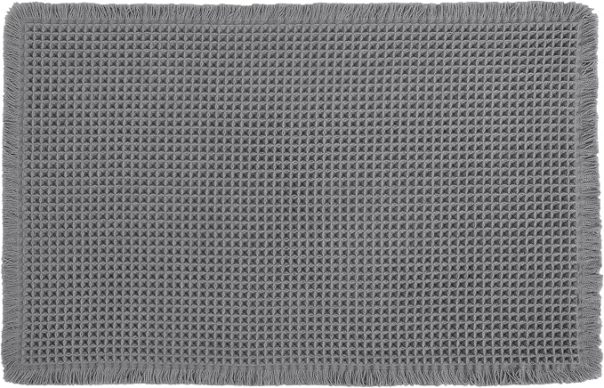 Hiasan Waffle Bath Mat, Super Absorbent Non Slip Bathroom Boho Rug with Tassels, Machine Washable Bath Mats for Bathroom, Ultra Soft Rubber Backed Rug, Dark Grey, 20 x 32 Inches