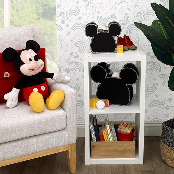 Disney Mickey Mouse Shaped Black 2 Piece Felt Nursery Storage Caddy - 1 Large, 1 Small (Pack of 3)