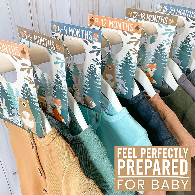 Hadley Designs 6 Hanger Dividers Baby Closet Size Dividers - Woodland Baby Closet Dividers, Organizer for Nursery Organization, Newborn Essentials, Nursery Closet Dividers Girl or Boy