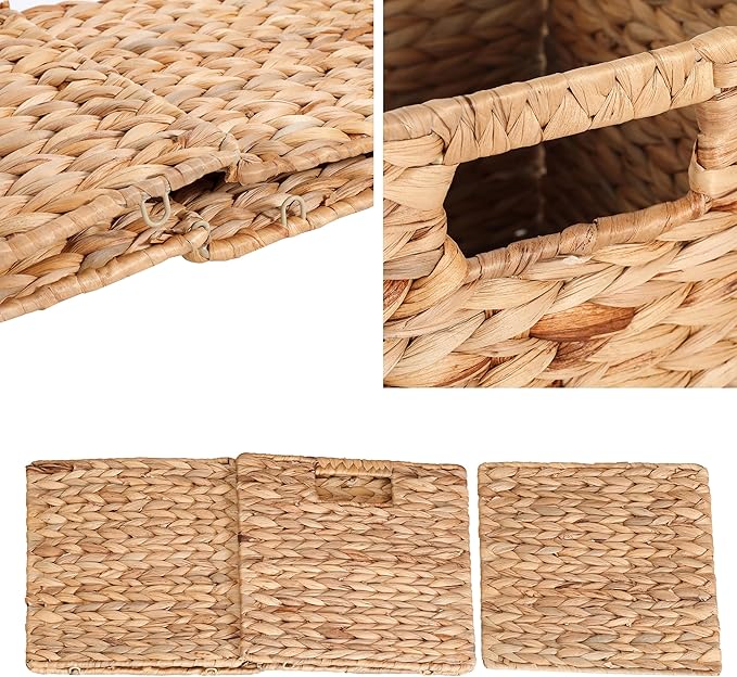 11x11x11in Water Hyacinth Storage Baskets, 11 Inch Cube Storage Bins, Woven Baskets for Storage, Wicker Storage Basket for Shelves Set of 3
