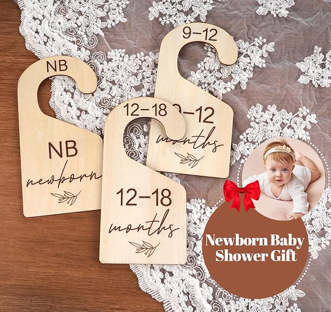 HOUISM Beautiful Baby Closet Dividers for Clothes Organizer - Wooden Double-Sided Gender Neutral Size Dividers from Newborn to 24M for Nursery Decor & Organization Baby Party Gift Set