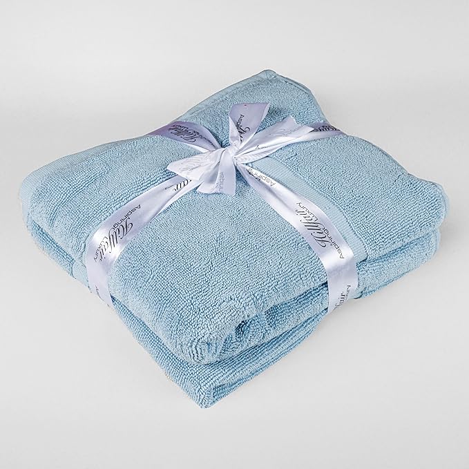 HILLFAIR-900 GSM-100% Ringspun Cotton Floor Towels mat- Hotel-Spa Tub-Shower Bathroom Floor mat Towels- 21 x 34 Inch- Terry Cotton Bath Mat, Machine Washable, Absorbent-2 Peice Towel Set- Ocean Blue
