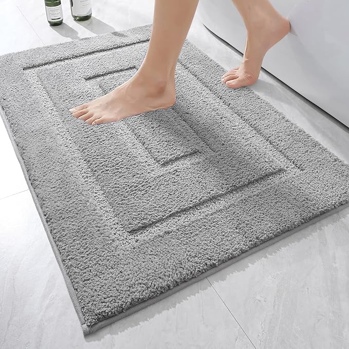 HOMORE Grey Bathroom Rug 24x17 Inch Soft Absorbent Microfiber Small Bathroom Rugs, Washable Bath Rug Runner for Bathrooms Non Slip Bath Rugs for Shower Tub