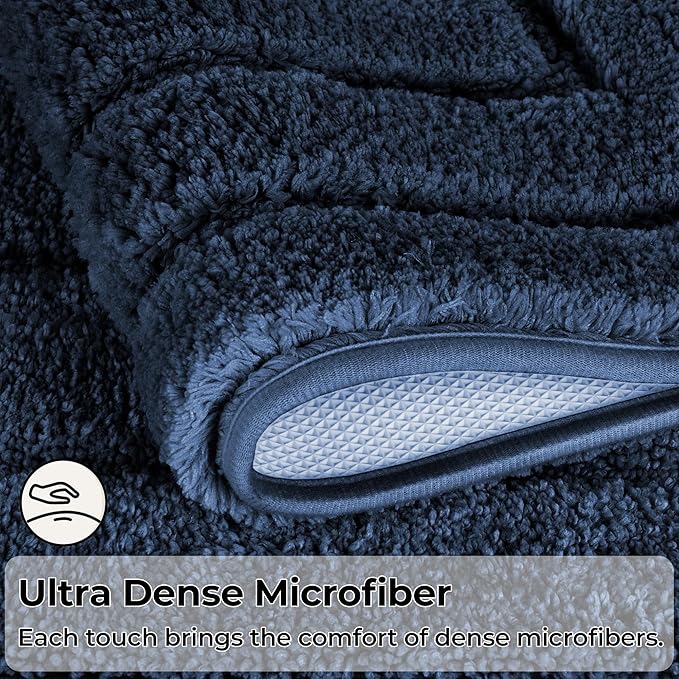 GRANNY SAYS Bathroom Rugs Sets 2 Piece, Soft Absorbent Microfiber Bath Mats for Bathroom Non Slip Washable, U-Shaped Toilet Bath Rugs for Tub Shower (Blue, 20" x 32" + U Shaped 20" x 24")