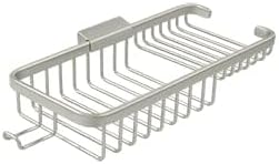 10 in. Rectangular Deep & Shallow Corner Brass Wire Basket with Hook Brushed Nickel
