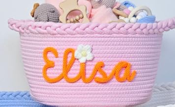 JUPPE Custom Baby Shower Basket, Personzlized Basket with Baby Name, Baby Boy Girl Storage Organizer Cotton Rope Nursery Decor Newborn Gift (style 1) (Style 7)