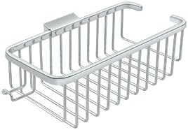 10 in. Rectangular Deep Corner Brass Wire Basket with Hook, Polished Chrome