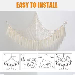 Stuffed Animal Storage Macrame Boho Plush Toy Net Hammock for Stuffed Animals with Light Pet Net for Stuffed Animals Corner Hanging Stuffed Animal Holder Teddy Bear Net for Kids Room (Shiny White)