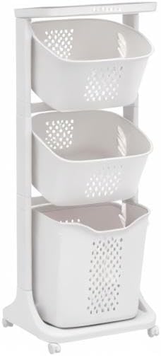 3-Tier Storage Basket Laundry Basket Rolling Cart Washing Hamper Storage Bin Shelf Multifunctional rotating laundry basket organizer Removable Clothes Laundry Basket for Kitchen Living Room