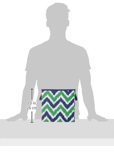 Bacati - Small Storage Tote Mix N Match Ikat Chevron/Dots Navy/Green 10 x 10 x 10 inches