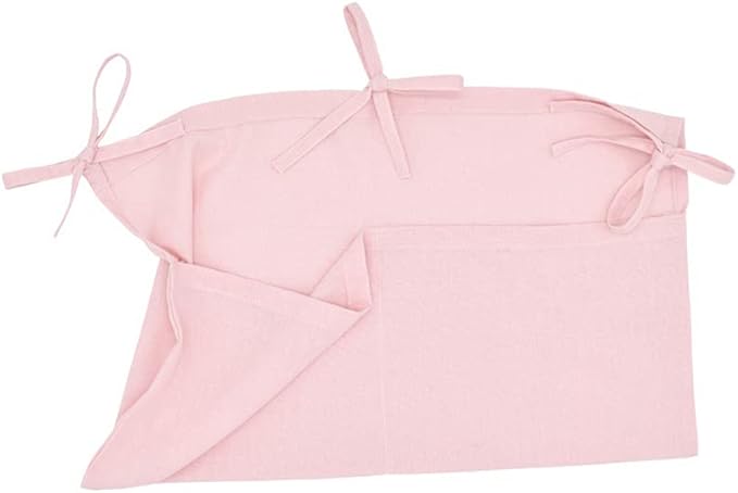Linen Baby Bedside Hanging Storage Bag,2 Pockets Organizer for Baby Cribs and Toys (Light Pink)