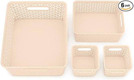 Whitmor Resin Rectangular Tote Bag, with Link Stitch Design, Beige Stylish & Durable for Daily Use, Shopping & Organization, 4 Pcs/Set, Total 6 Sets, 24 Pcs