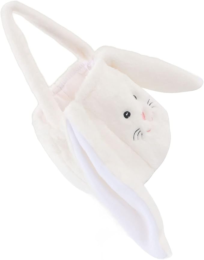 KIMISS Plush Easter Bunny Basket for | Cute Cartoon Long Ears Bunny for Easter Egg | Soft Plush Bunny Egg Basket (White)